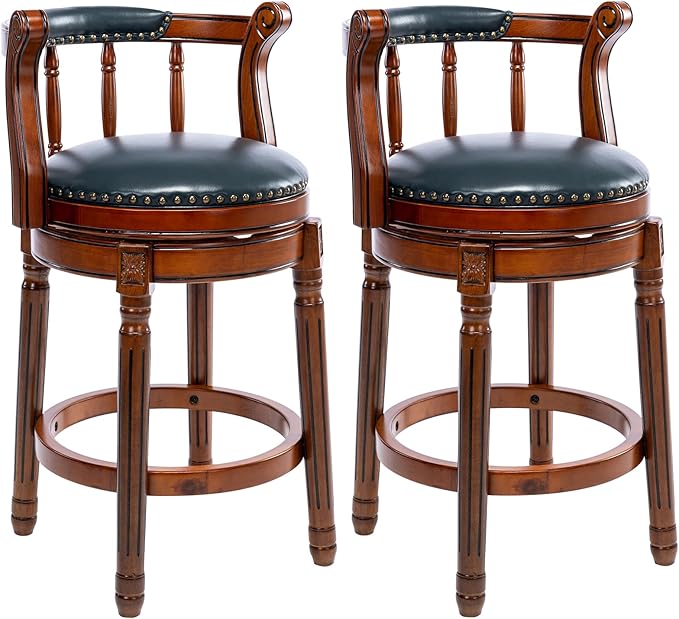 Cow top Leather Wooden Bar Stools, 360 Degree Swivel Bar Height Chair by AULIFE