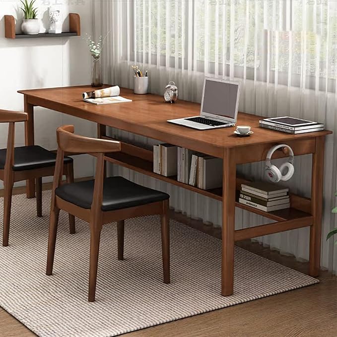 Solid Wood Long Desk 63 inch Home Office Work Desk, 2-Person Simple Writing - Image 6