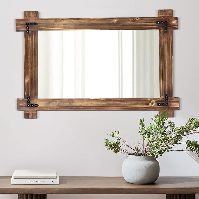 MeMoreCool Farmhouse Rustic Wood Framed Bathroom Mirror, Decorative Wall - Image 4