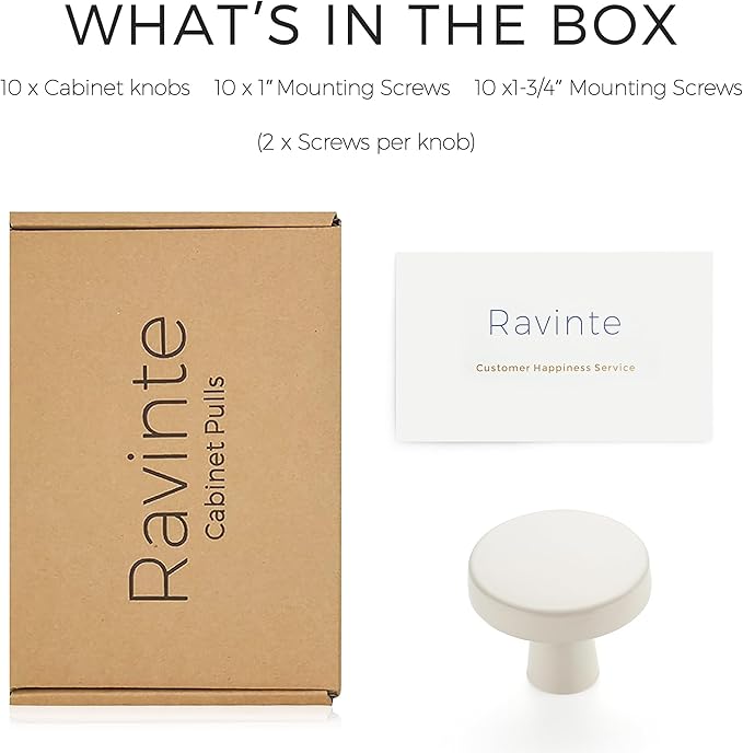 Ravinte 10 Pack Drawer Pulls 1-1/4 Inch White Kitchen Cabinet Knobs Solid Round - Image 7