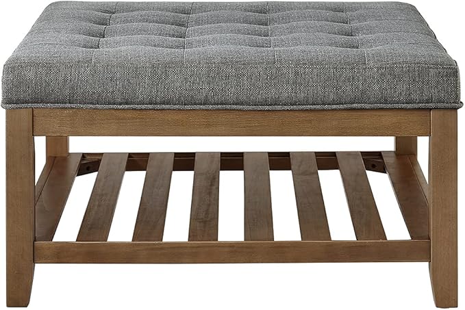 24KF Large Square Upholstered Tufted Linen Ottoman Coffee Table, Large Footrest - Image 3