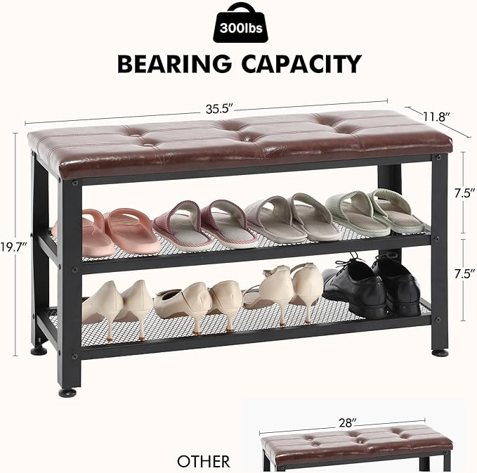 Apicizon 35.5" Shoe Rack Bench, 3-Tier Entryway Bench, - Image 2