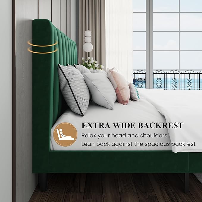 SHA CERLIN King Bed Frame/Velvet Upholstered Platform Bed Frame - Image 6