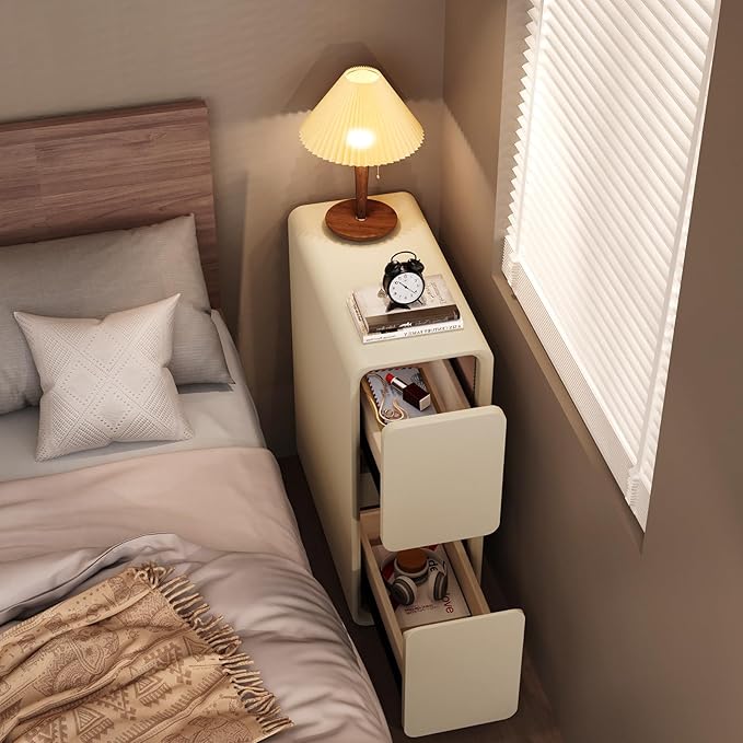 VICITON Modern Narrow Faux Leather Nightstand, Solid Wood Drawer, Storage - Image 4