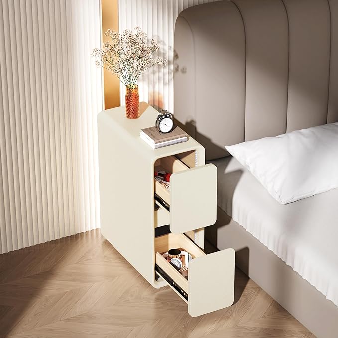 VICITON Modern Narrow Faux Leather Nightstand, Solid Wood Drawer, Storage - Image 3