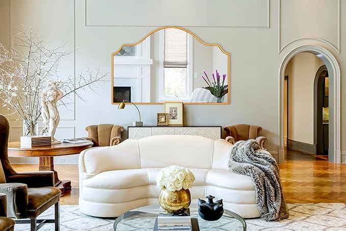 Chende Large Gold Mirror with Arched Top, Modern Decorative Mirror with Wooden - Image 8