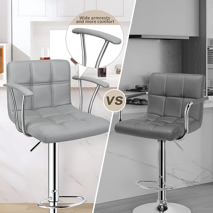 Bar Stools Set of 2, Armrest Adjustable Swivel Barstools - Image 4