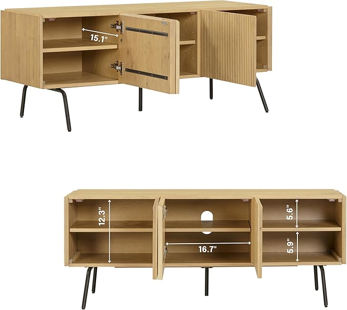 NTC Veil TV Stand with 3 Doors for TVs up to 60’’, Media Console with Vertical - Image 3
