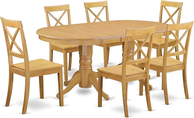 East West Furniture VABO7-OAK-W 7 Piece Dining Set Consist of an Oval Dining by EastWestFurniture