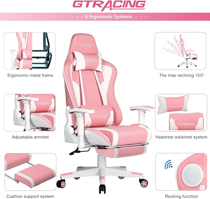 GTRACING Gaming Chair with Footrest Speakers Video Game Chair Bluetooth Music - Image 5
