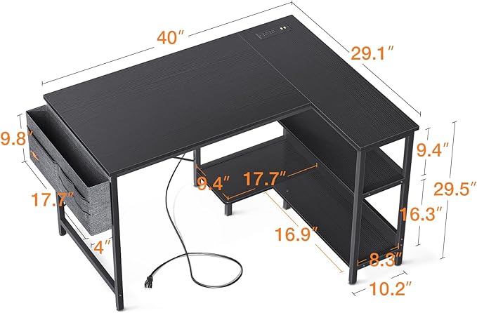 ODK 40 Inch Small L Shaped Gaming Computer Desk - Image 3