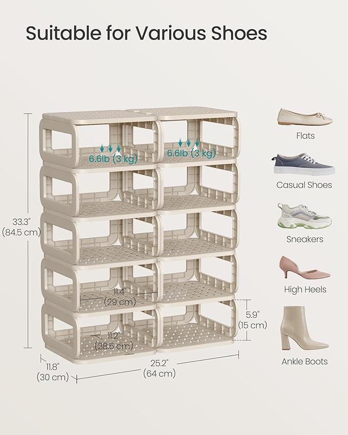 SONGMICS Shoe Rack, Shoe Organizer, 12 Shelves, Shoe Storage, Narrow Shoe Shelf - Image 6