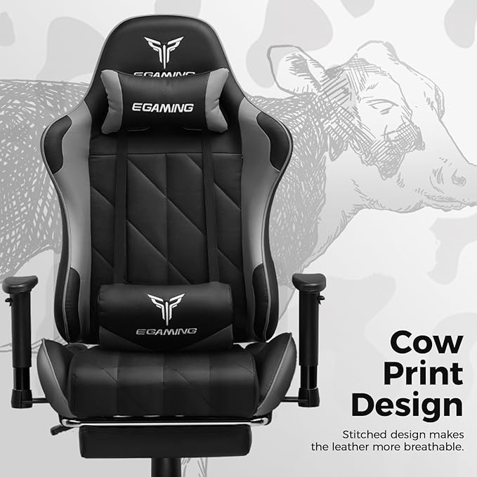 Gaming Chair with 3D Adjustable Armrests, Cow Print Design, Ergonomic Office - Image 4