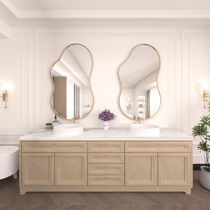 WEER Irregular Wall Mirror, 26x46 inch Gold Asymmetrical Mirror Wall Mounted - Image 2