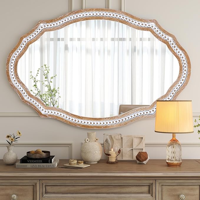 24" x 35" Wooden Farmhouse Oval Mirror - Image 2