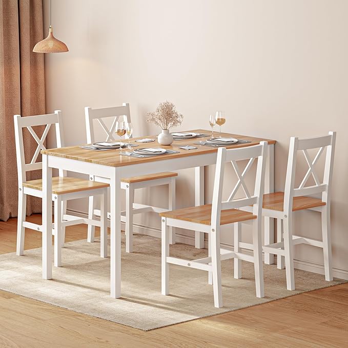 SogesPower Dining Table Set for 4, Wood Rectangular Kitchen Dining Table Set - Image 3