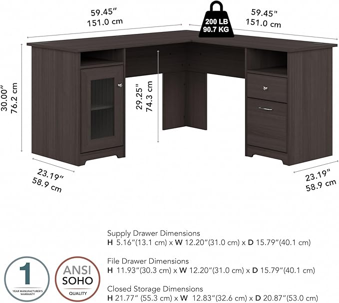 Bush Furniture Cabot L Shaped Computer Desk in Heather Gray | Corner Table - Image 3