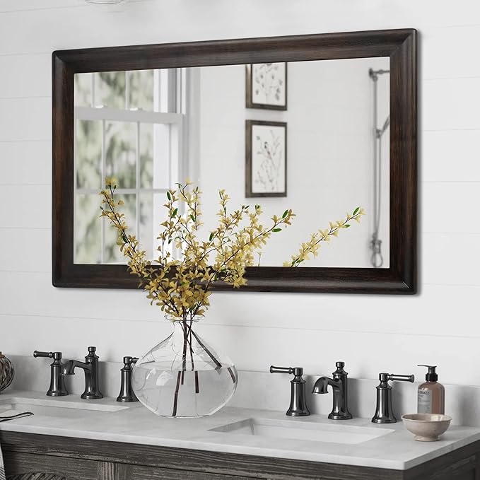 CULER Rustic Wood Wall Mirror for Bathroom, Rectangle 24 x 36 inch Hanging - Image 4