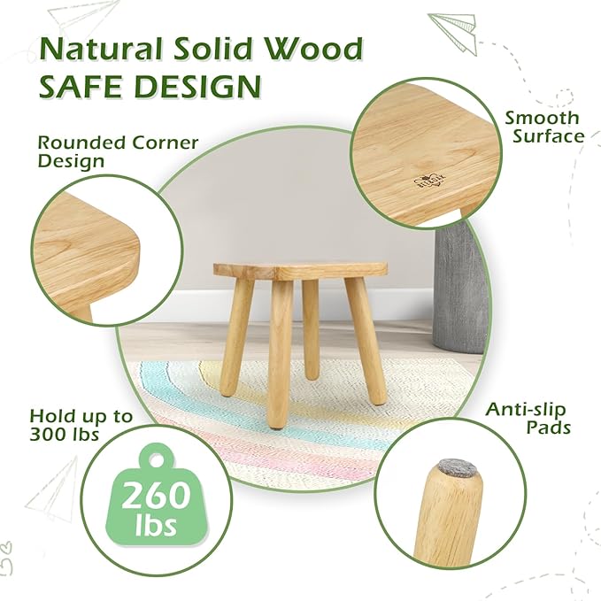 BEE&OAK Wooden Step Stools for Adults, Solid Rubber Wood Non-Slip Step Foot - Image 4