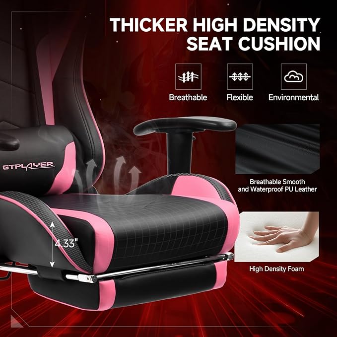 GTPLAYER Gaming Chair with Bluetooth Speakers and Footrest, Ergonomic Gamer - Image 6