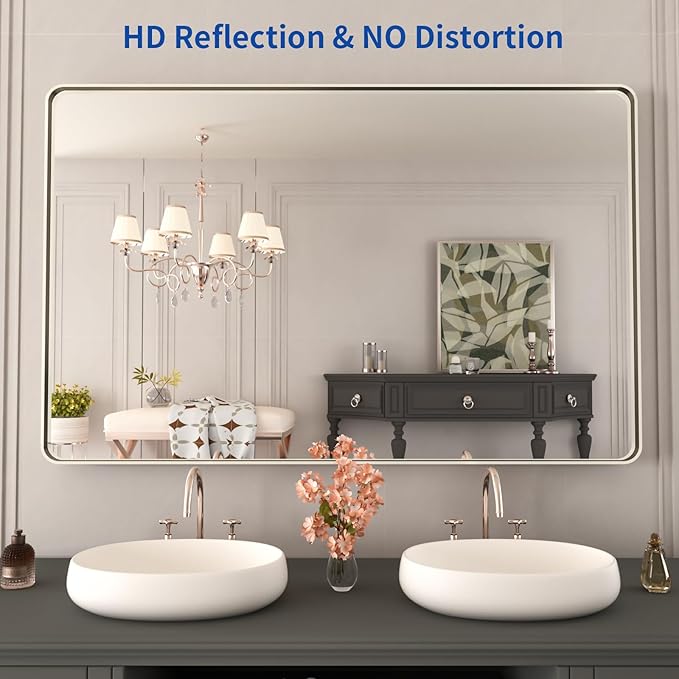 WEER 48X30 Inch Brushed Nickel Bathroom Mirror, Brushed Silver Metal Frame - Image 2