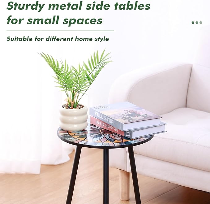 1 Pack Metal Mosaic Round Side Table Small 13.4" End Patio Round Accent Table - Image 4