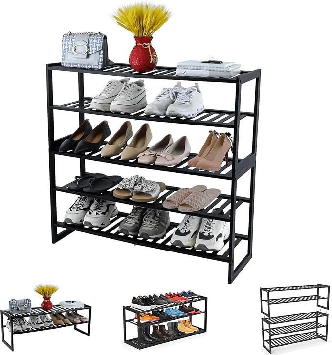 Shoe Rack Bamboo 5 Tier Shoe Organizer, Storage 20-25 Pairs by Jripae