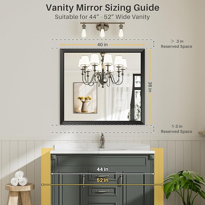 40x36 Inch Black Bathroom Mirror - Image 2