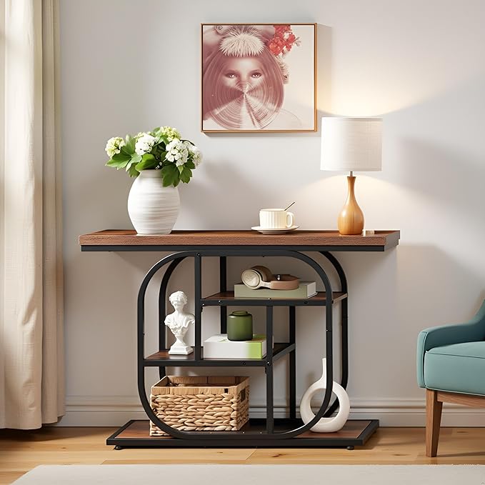 HOOBRO 43.3" Console Table, 4-Tier Sofa Table, Industrial Entryway Table - Image 6