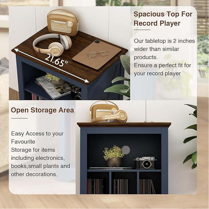 Record Player Stand with Vinyl Record Storage, Large Wood Turntable Stand - Image 3