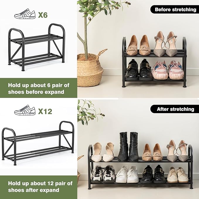 2-Tier Shoe Rack for Closet, Adjustable for Entryway Closet Doorway SturdyMetal - Image 5