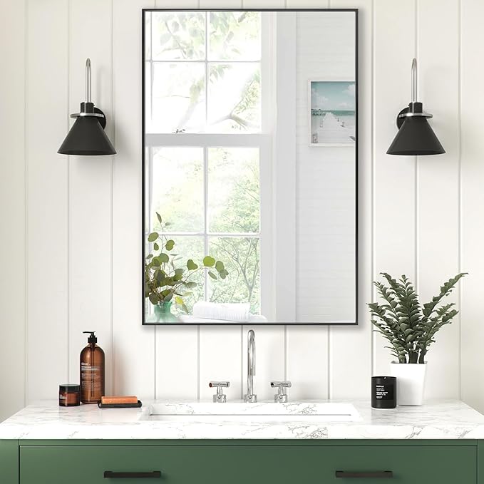 24x36 Inch Black Bathroom Mirror, Copper-Free Mirror, Aluminum Alloy Frame by LEDLUX
