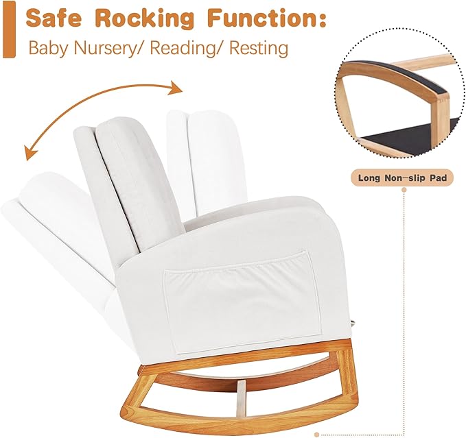VECELO Rocking Chair Nursery, Modern Sherpa Glider Rocker Accent Arm Chair - Image 3