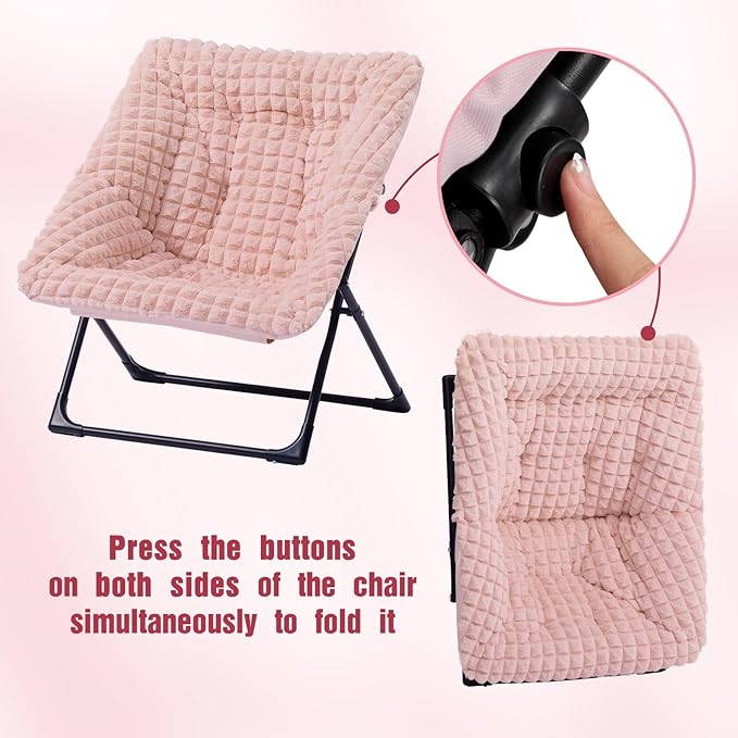 HollyHOME X-Large Saucer Chair, Comfy Oversized Folding Chair, Faux-Fur Reading - Image 7