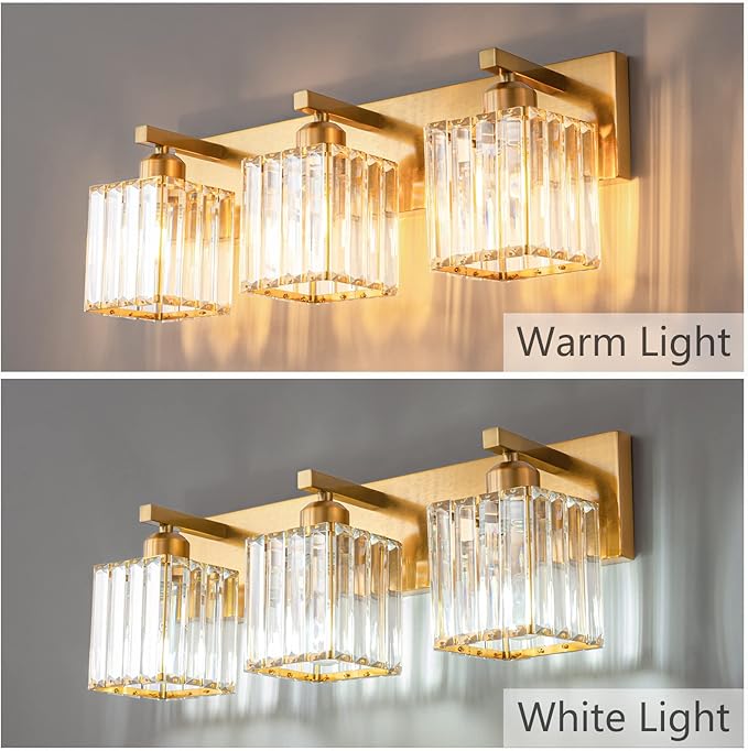 Modern Bathroom Vanity Light 3-Lights Gold Crystal Bathroom Wall Light Vanity - Image 2