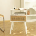 MaxSmeo White Nightstand with Drawer, Mid Century Modern Nightstand, Rattan by MaxSmeo