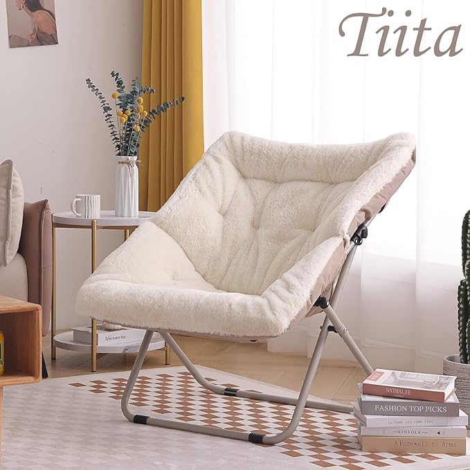 Tiita Comfy Folded Chair, Soft Faux Fur Oversized Folding Accent Chair - Image 6