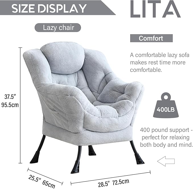 LITA Lazy Chair with Ottoman, Modern Accent Leisure Upholstered Sofa, - Image 3