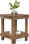 LITTLE TREE 2-Tier End Table, All Wooden Square Side Table by LITTLETREE