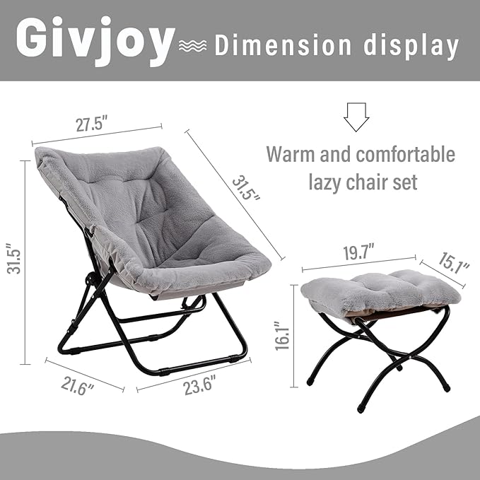 Comfy Folded Chair with Ottoman, Oversized Folding Faux Fur Chair Soft Furry - Image 3