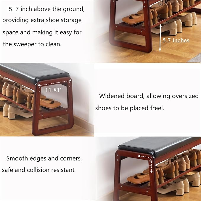 Solid Wood Shoe Bench, 2-Tier Wooden Entryway Bench, Modern Shoe Rack - Image 4