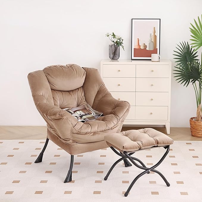 Lazy Chair with Ottoman, Modern Chair with Folding Footrest, Lounge Accent Chair - Image 5