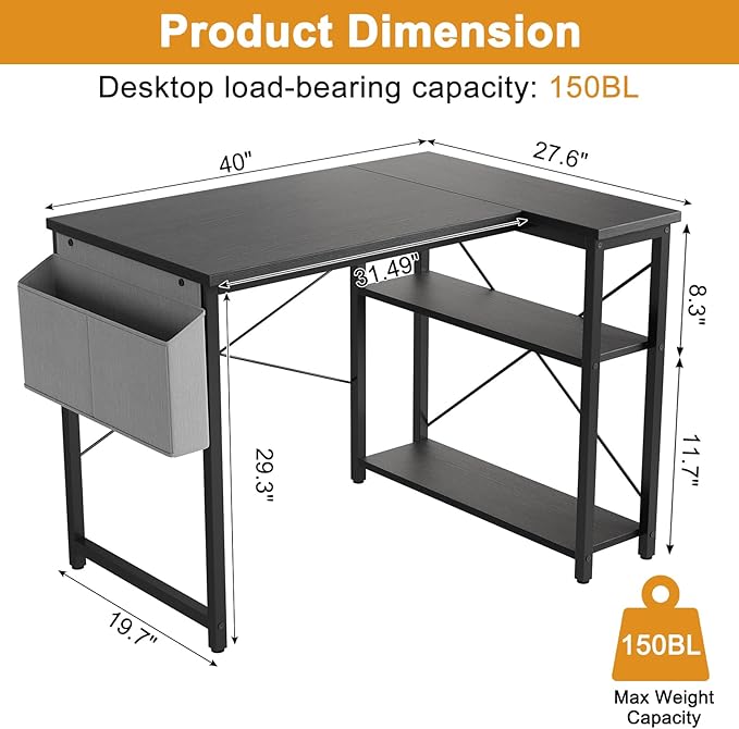 L Shaped Computer Desk with Reversible Shelves, 40 Inch Small Corner Desk with - Image 3