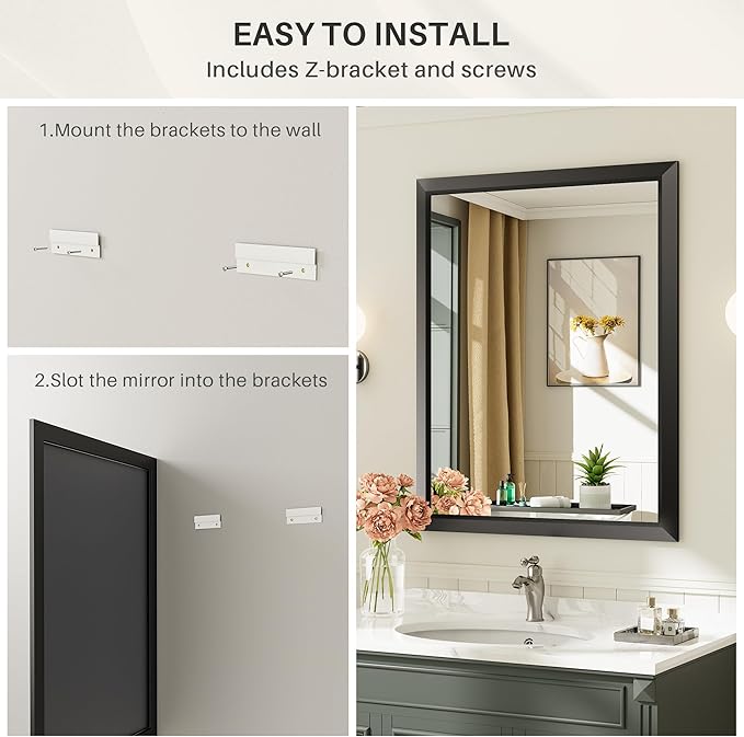 48x30 Inch Black Bathroom Mirror - Image 8