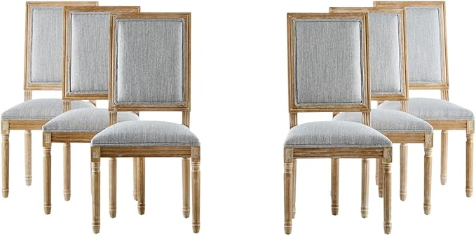 Merax Upholstered Solid Wood Dining Chairs Set of 6, French Country Style - Image 6
