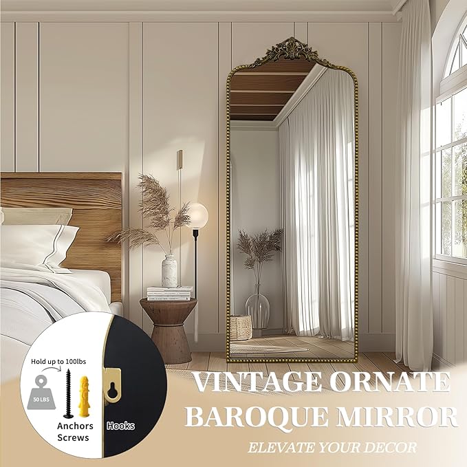 G-LEAF Vintage Baroque Full Length Floor Mirror 75"X30", Victorian Antique - Image 5