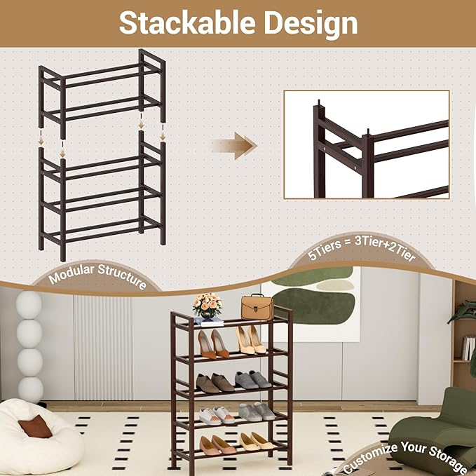 Haddockway Bamboo Shoe Rack for Closet, Free Standing Shoe Organizer - Image 6