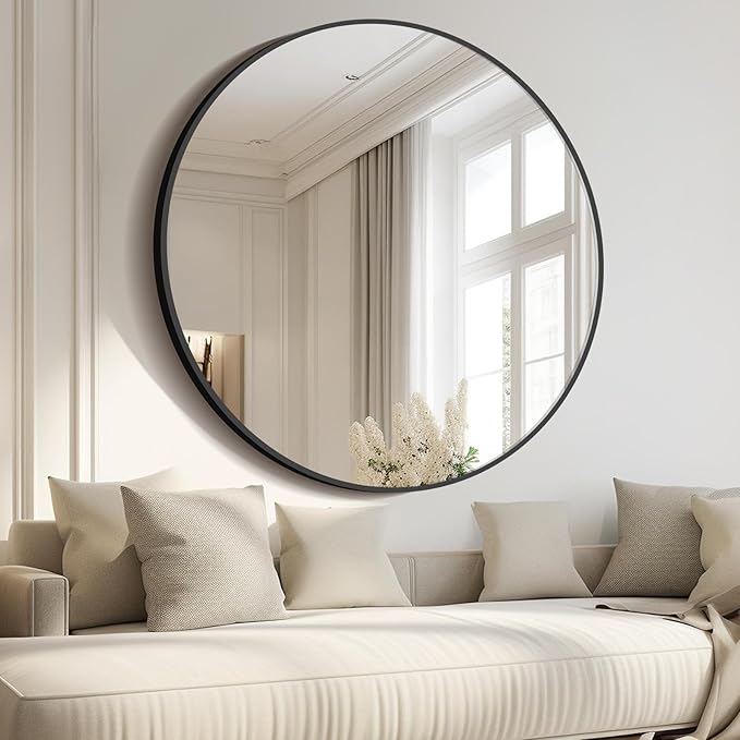 Black Round Mirror, 48 inch Large Circle Mirrors, Oversized Round Bathroom - Image 2