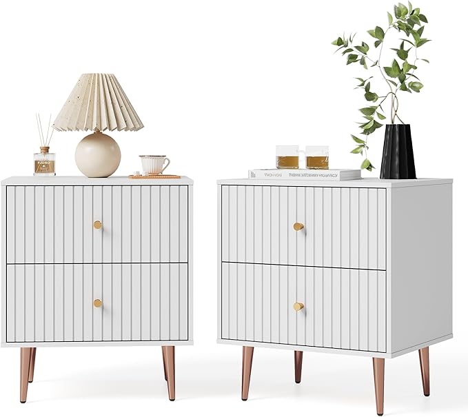 White Night Stand Set 2, Modern Bedside Table - Image 9