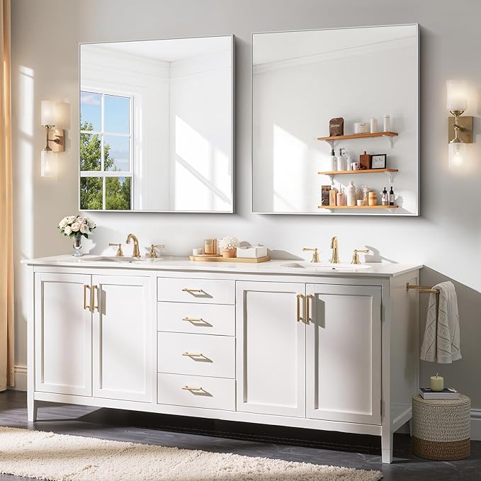 YIROMAN Bathroom Mirror 36"x40", Large Brushed Silver Bathroom Mirror - Image 2